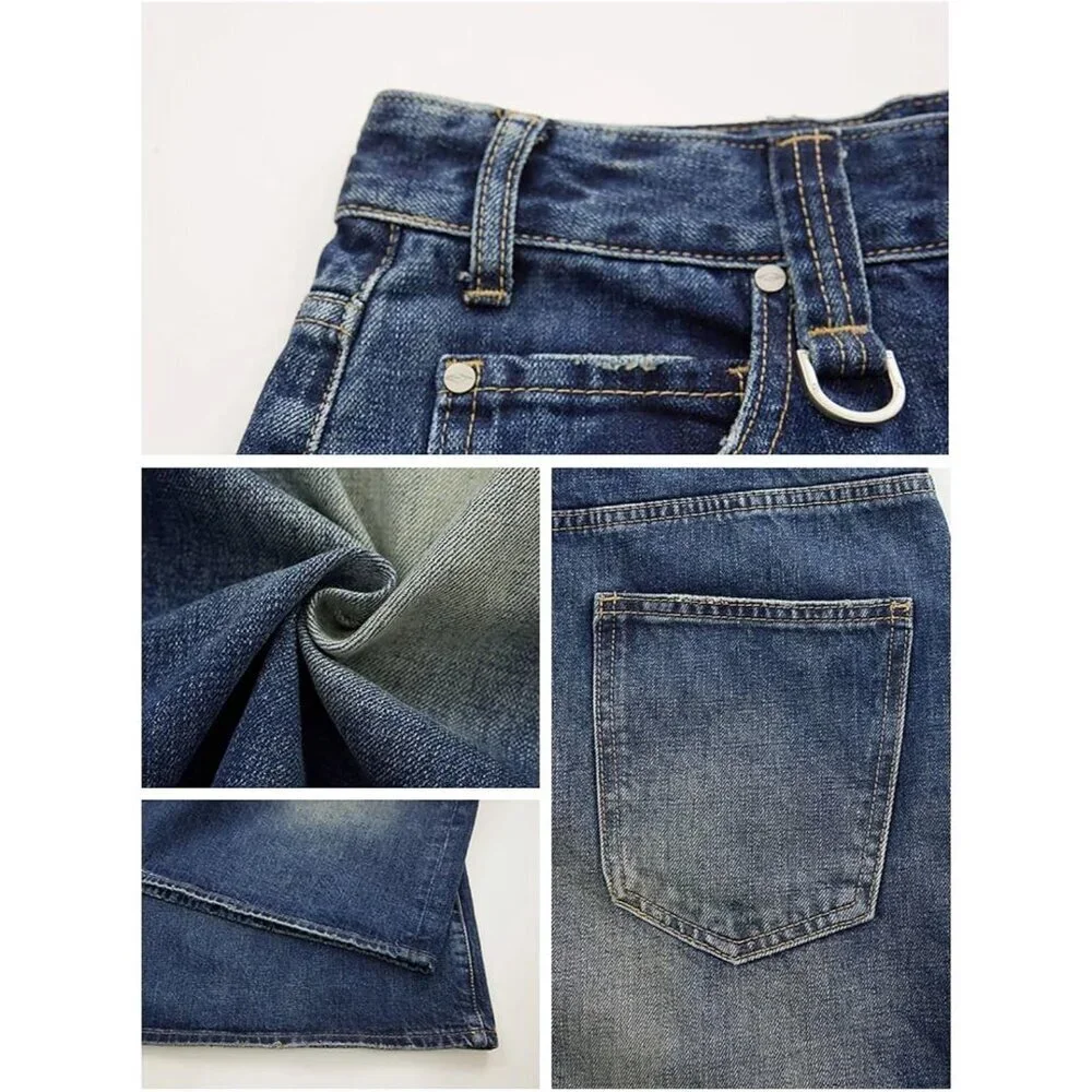 Baggy Wide Leg Cropped Denim Jeans for Women Men Casual Summer Clothes